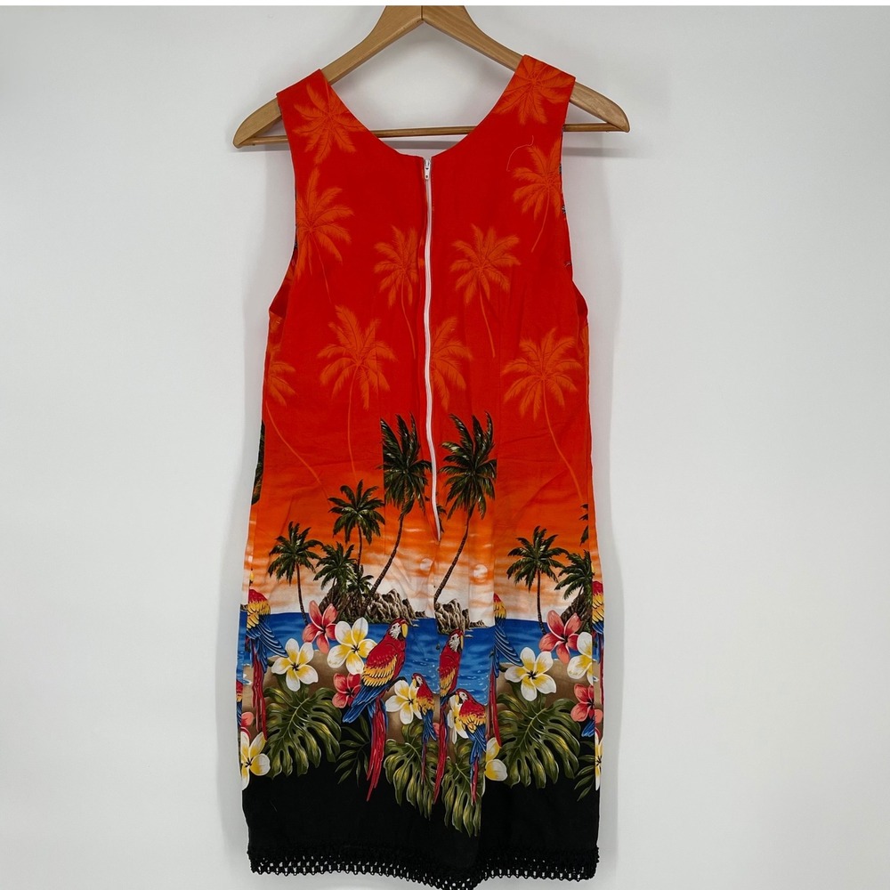 Pacific Legend Hawaiian Made Sundress Parrot Palm Tropical Sunset Print Cotton M - Picture 2 of 5